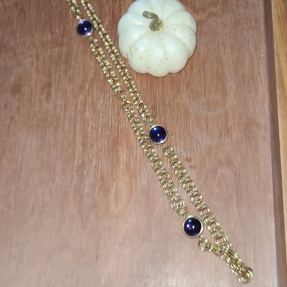 Chunky necklace, long, with purple beads